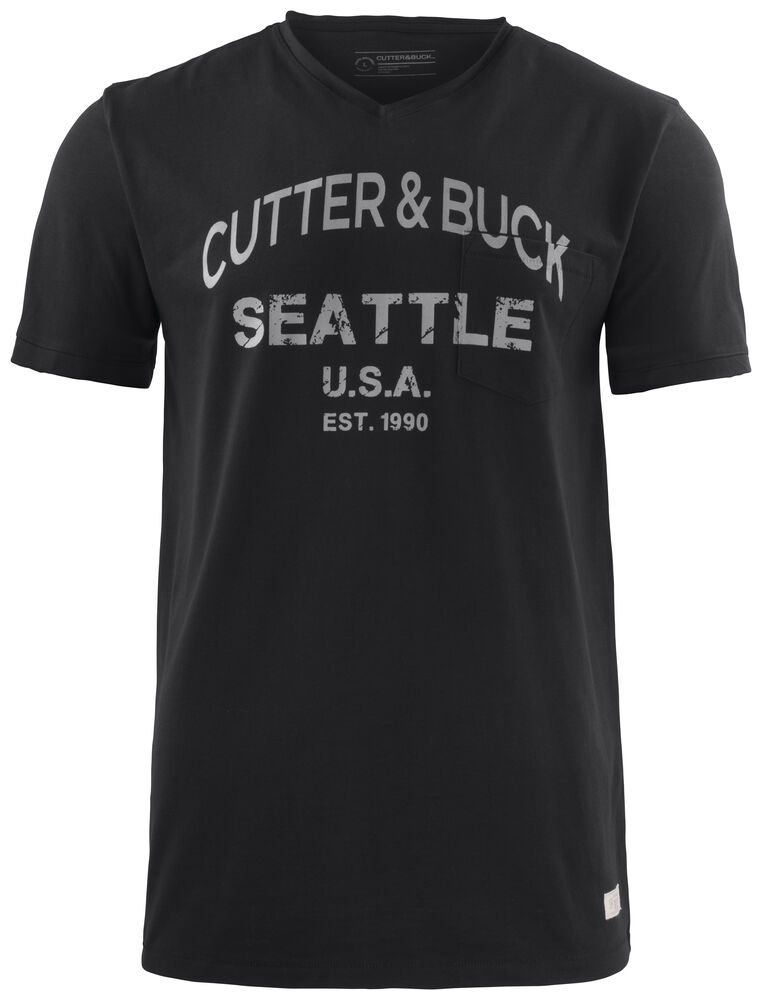 Cutter & Buck - Pacific City Tee Heren Wit met grijze print XL - Zwart met Grijze print