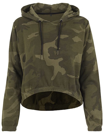 Build Your Brand - Ladies Camo Cropped Hoody - Olive Camo