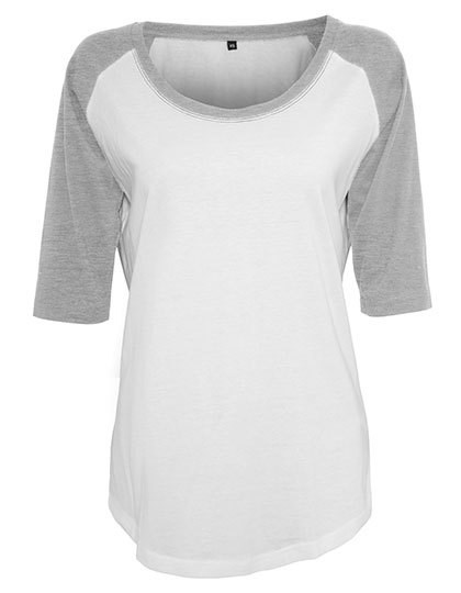 Build Your Brand - Ladies´ 3/4 Contrast Raglan Tee - White, Heather Grey