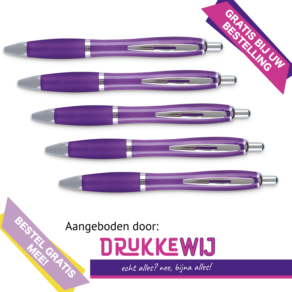 GRATIS bij uw bestelling: 5x Balpen Softgrip paars