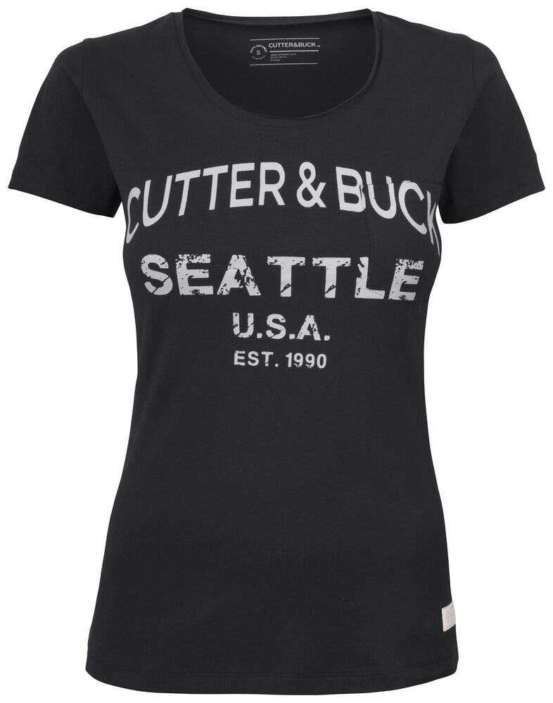 Cutter & Buck - Pacific City Tee Dames Wit XS - Zwart met Grijze print