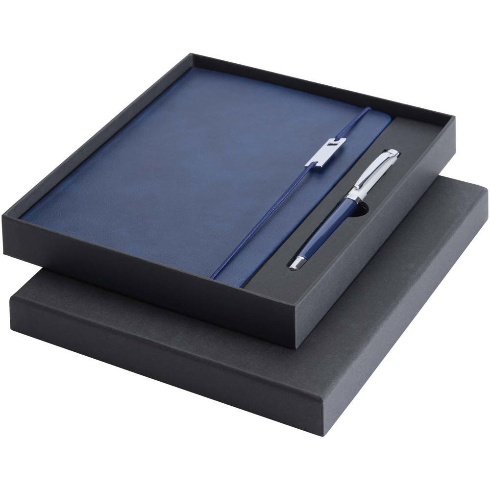 Legato Elegance A5 notitieboek met harde kaft en rollerbalpen set - Oceaanblauw, Wit