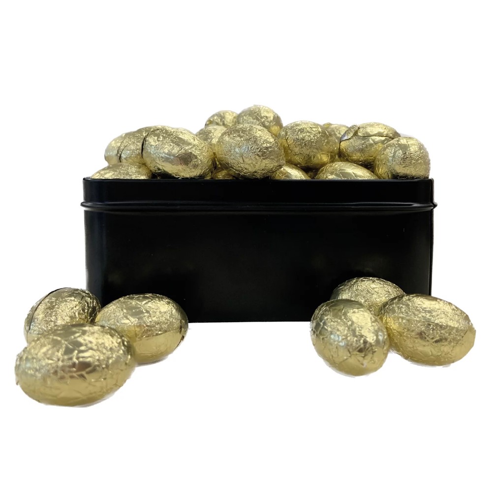 Geschenkblik met 400 gram gouden paaseitjes