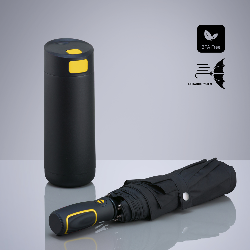 Dynamic Set: koffiemok 450 ml en automatische paraplu - geel