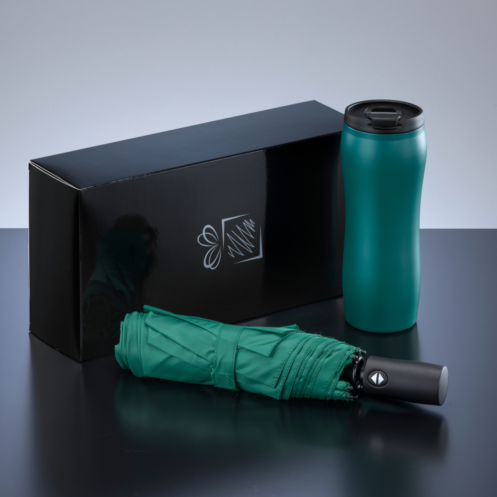 Primo Set: vacuümmok 400 ml & automatische paraplu - groen