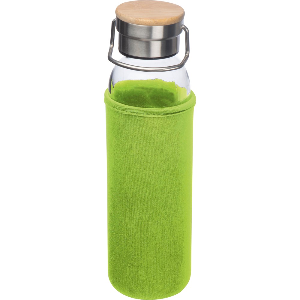 Drinkfles van glas met ommanteling - Appelgroen
