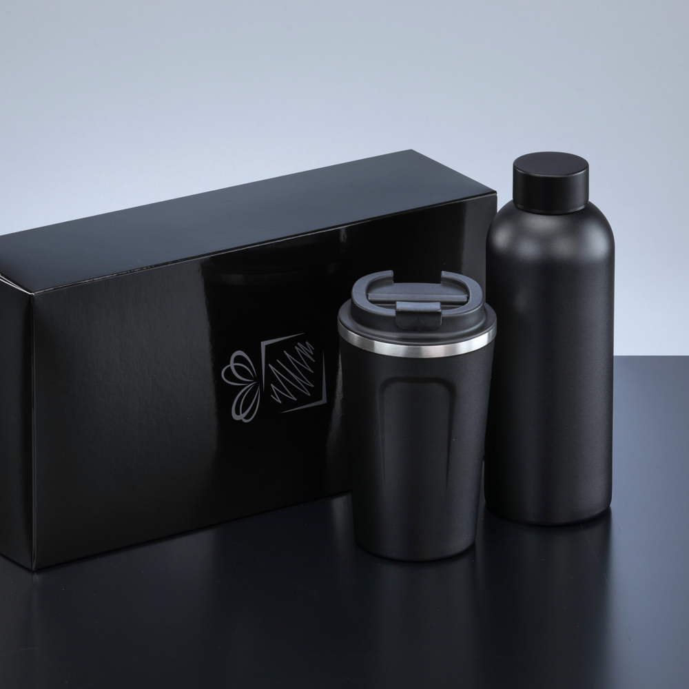 Nordic Set: thermische waterfles 500 ml & koffiemok 350 ml - zwart