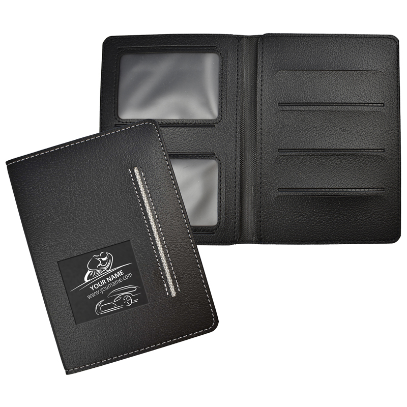 Kenteken-/rijbewijsetui 1117, zwart - grijs, met vakje