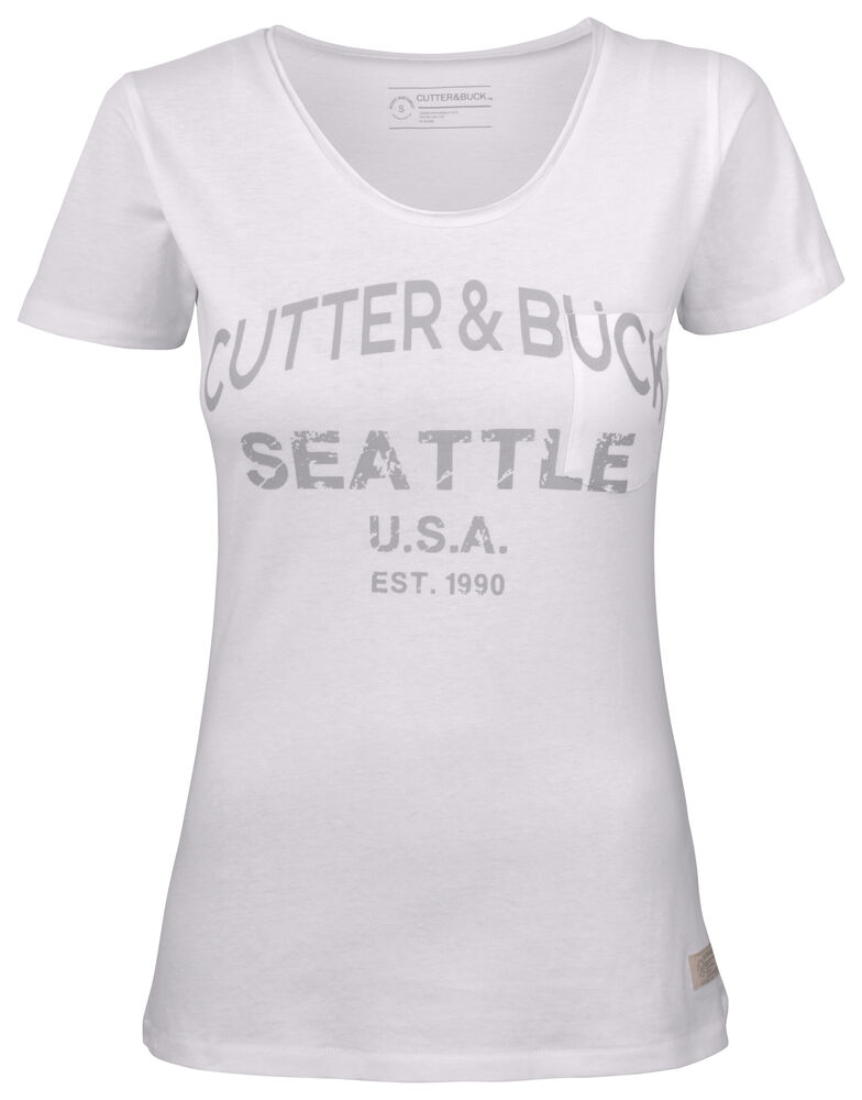 Cutter & Buck - Pacific City Tee Dames Wit XS - Wit met grijze print
