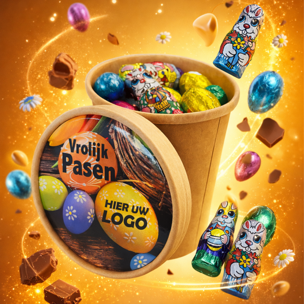 De PaasSnoepbeker 150 gram folie eitjes + haasjes