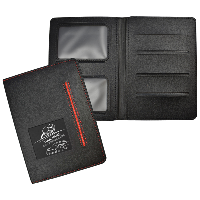 Kenteken-/rijbewijsetui 1117, zwart - grijs, met vakje - Rood