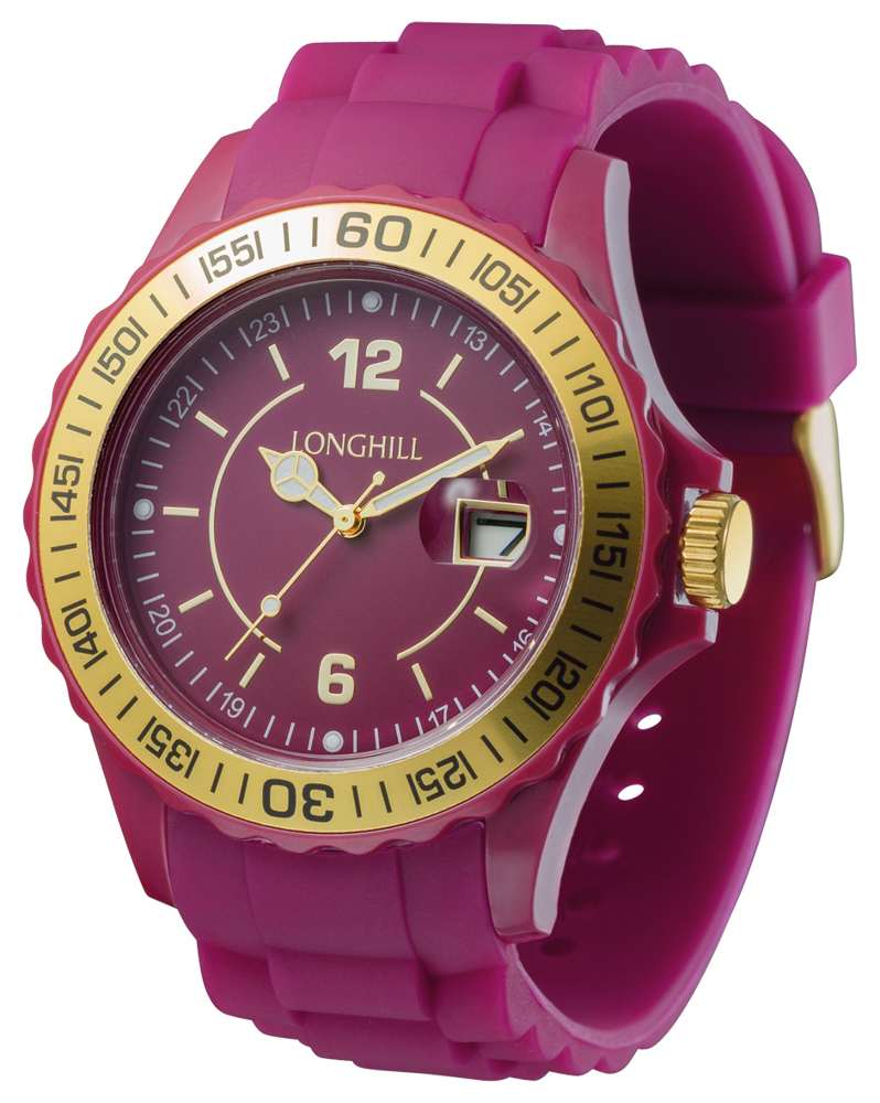 Kunststof horloge LOGI GOLD - fuchsia