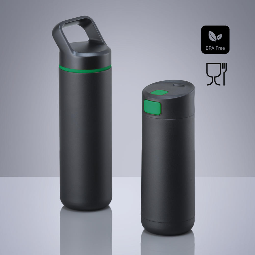 Expedition Set: koffiemok 450 ml & stalen waterfles 650 ml - groen